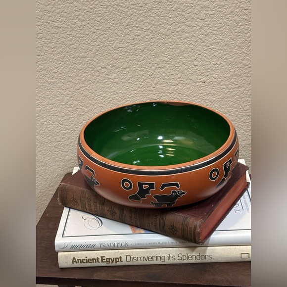 Hand Painted Mid Century Terracotta Green Interior Mexican Decorative Ball 11” - Picture 4 of 15